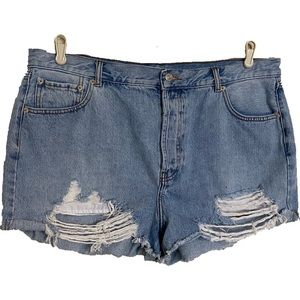 ASOS High Waisted Distressed Denim Shorts Light-Wash 100% Cotton Size 14